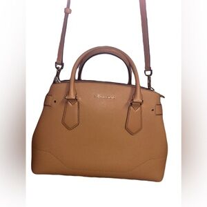 Michael Kors Lynn Large EW Top-Zip Leather Satchel Crossbody Bag in Pale…